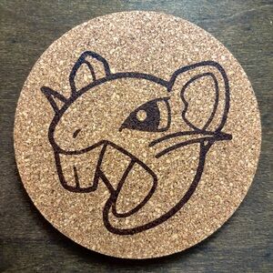 Pokemon Rattata Face Laser Engraved Cork Coaster